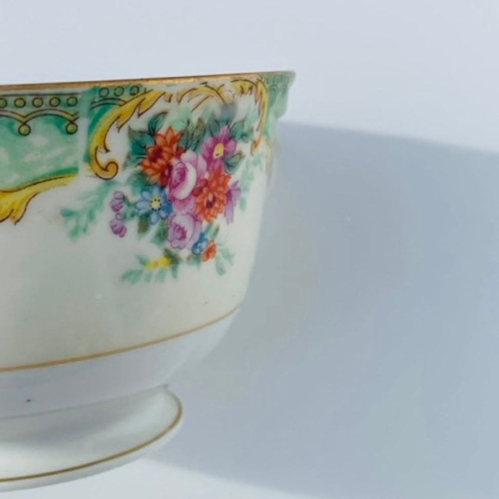 Candle in Vintage Tea Cup, Saucer with Pretty Floral Pattern – Orange Blossom