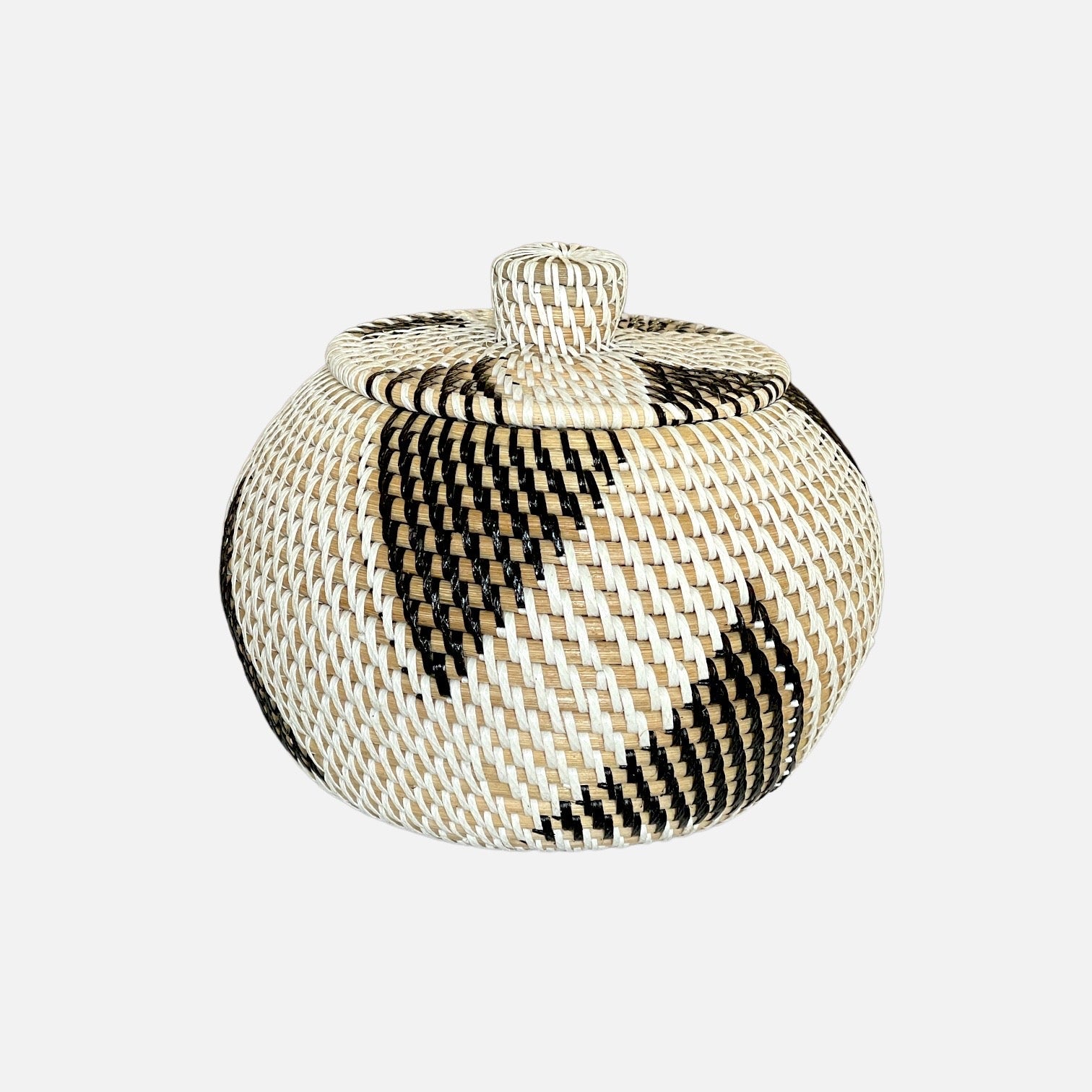 Lembar Rattan Round Vase Black & White