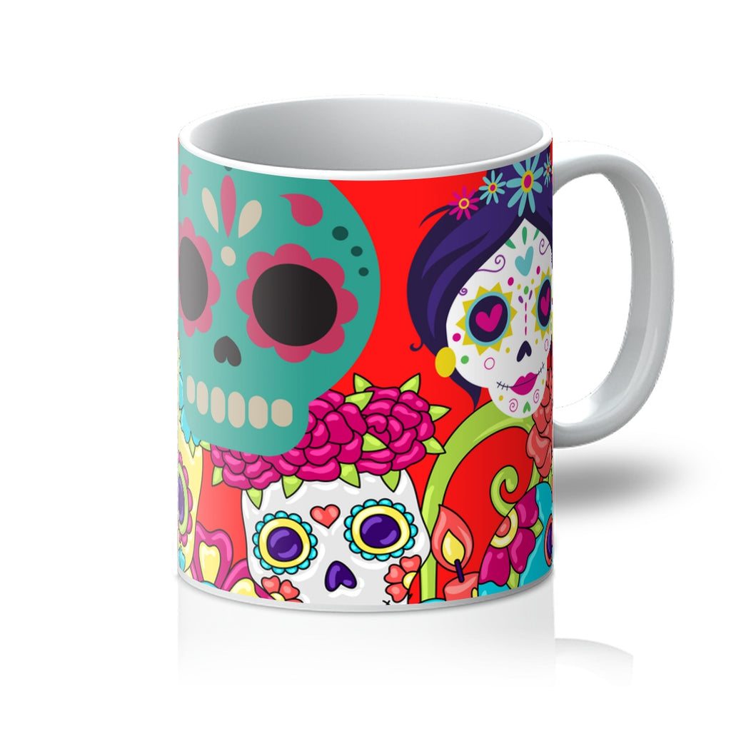 Day of the Day of the Dead Scary but Oh so Cute Brightly Coloured Print on Mug