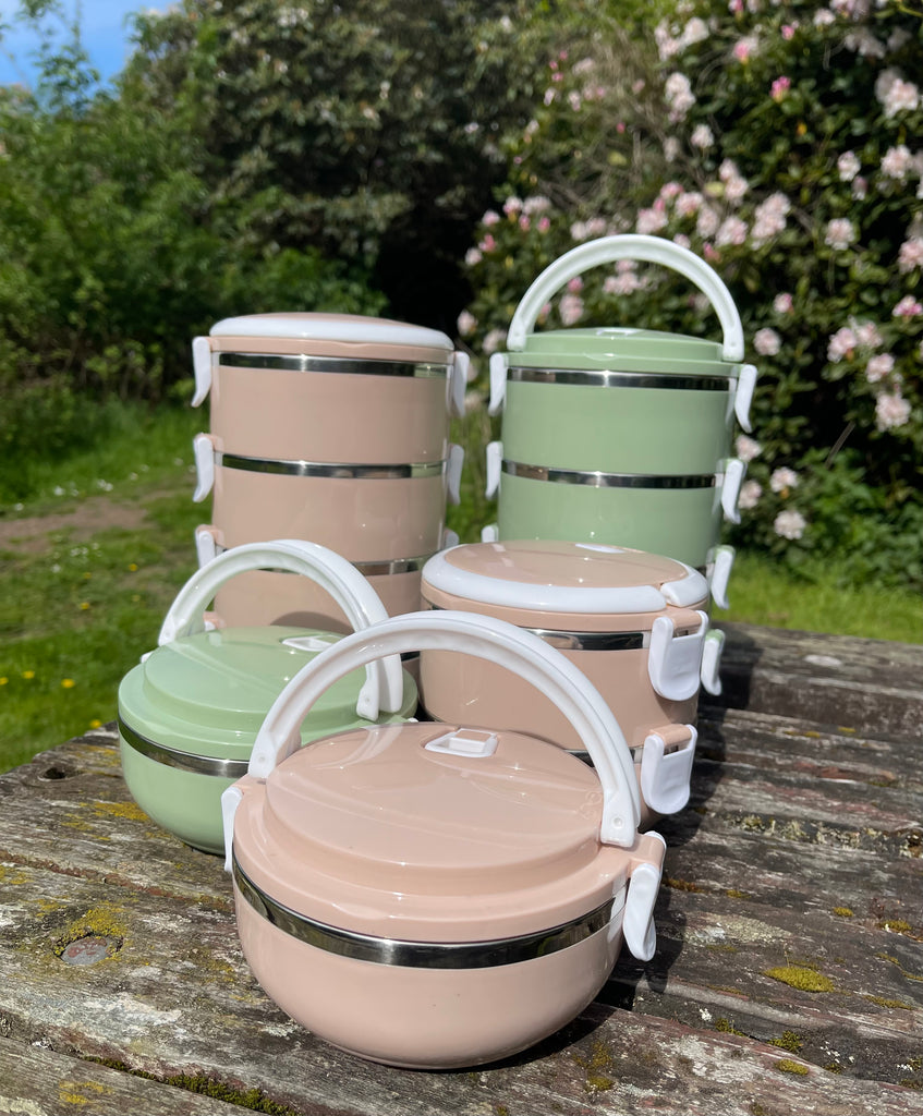 Japanese Style Thermal Bento Lunch Boxes - in Pink and Green and Various Layers