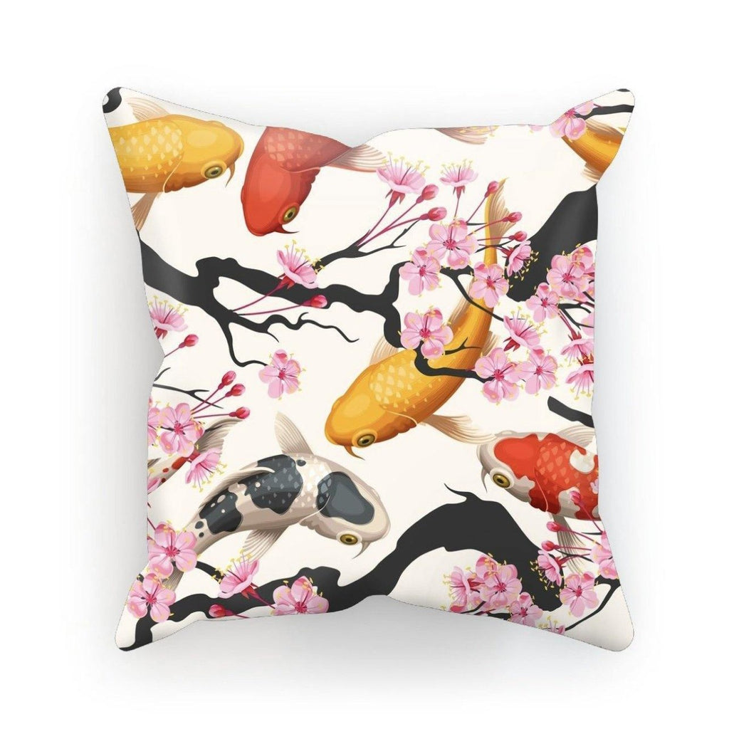 Gorgeous Cherry Blossoms with Swimming Koi Carp Print Single-Sided Cushion Cover and Pad - Lizzie Onion's Emporium