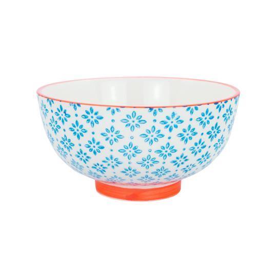 Nicola Spring Hand Printed 4.5" Rice Bowl - Blue Leaves. Set of 6 - Lizzie Onion's Emporium