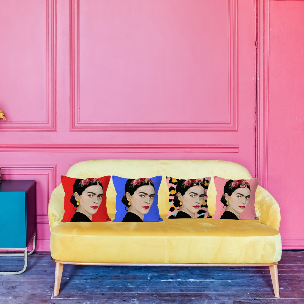 Frida Kahlo Image with Gorgeously Bright Backgrounds Print Cushion and Pad