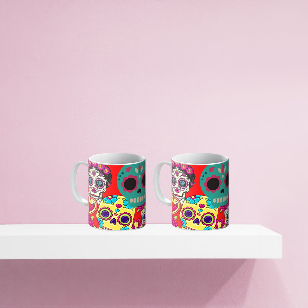 Day of the Day of the Dead Scary but Oh so Cute Brightly Coloured Print on Mug