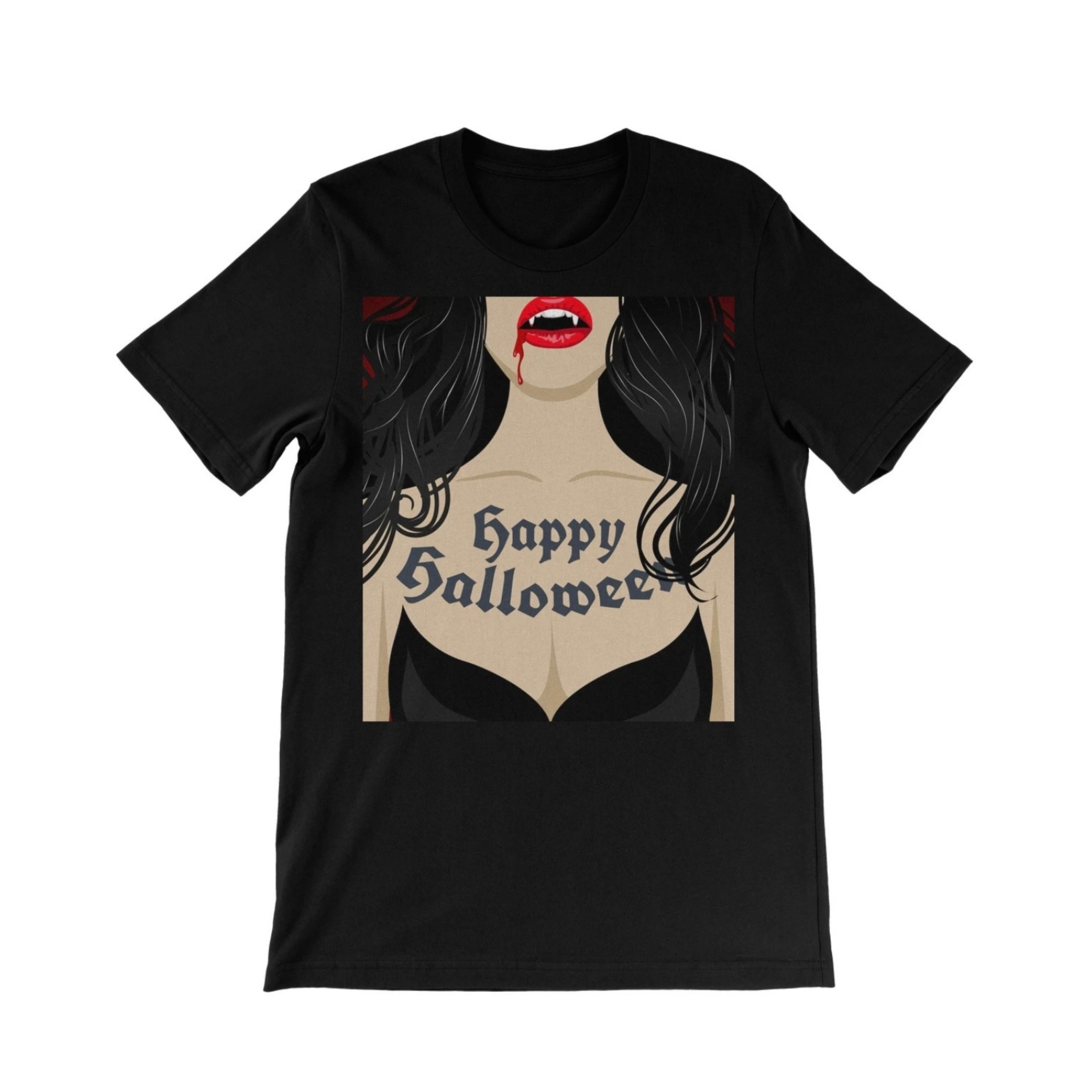 Happy Halloween Vampire Lover Print, Black Unisex Short Sleeve T-Shirt