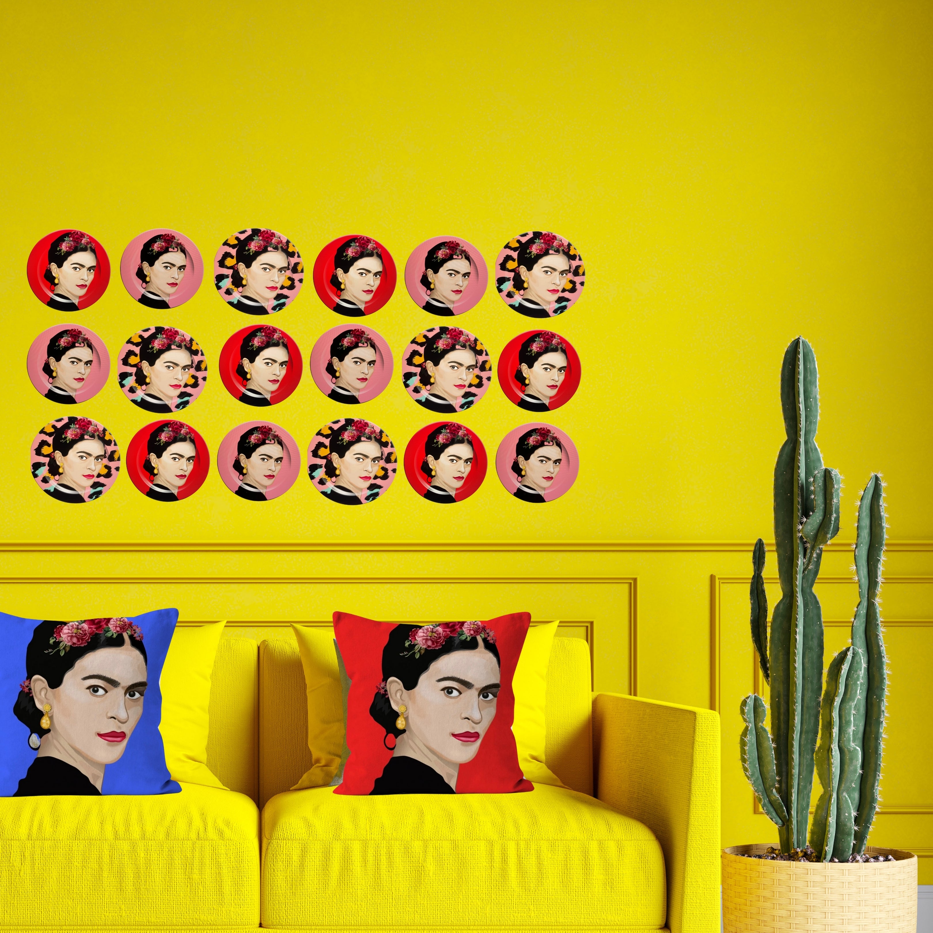 Frida Kahlo Inspired Illustration on Decorative Plates