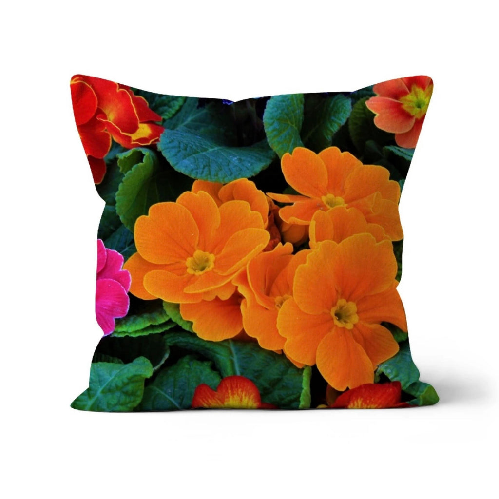 Orange Pansy Flower Print Single-Sided Cushion Cover and Pad