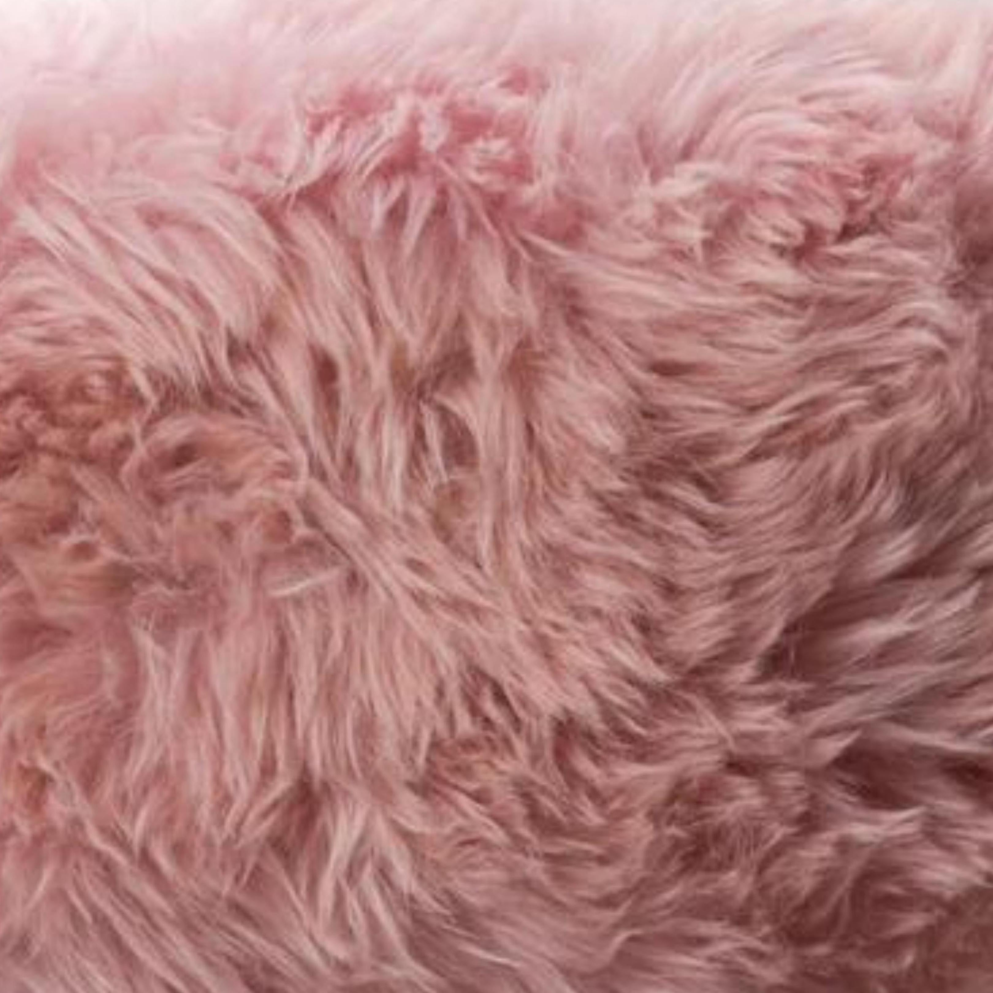 Blush Pink Sheepskin Wooden Stool