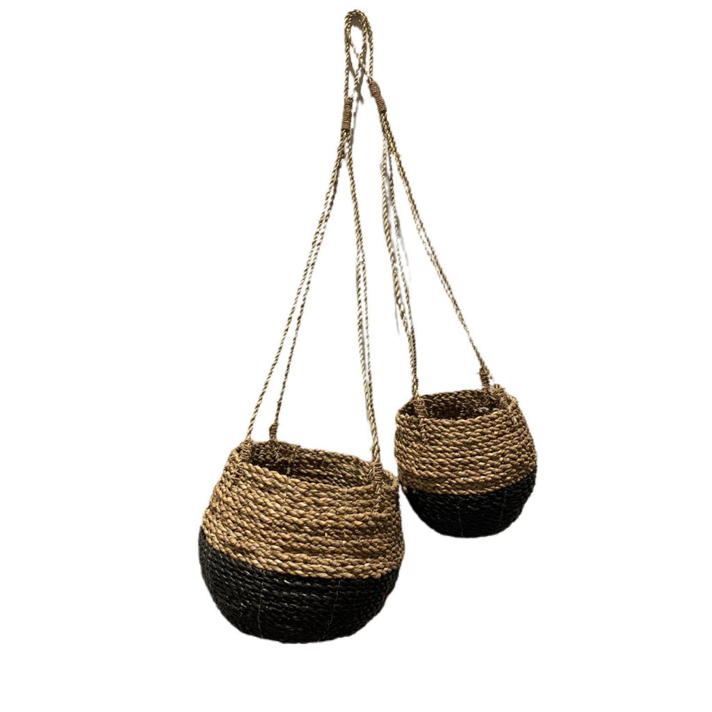 Hanging Basket in Natural and Black  - Serang,  Set of 2