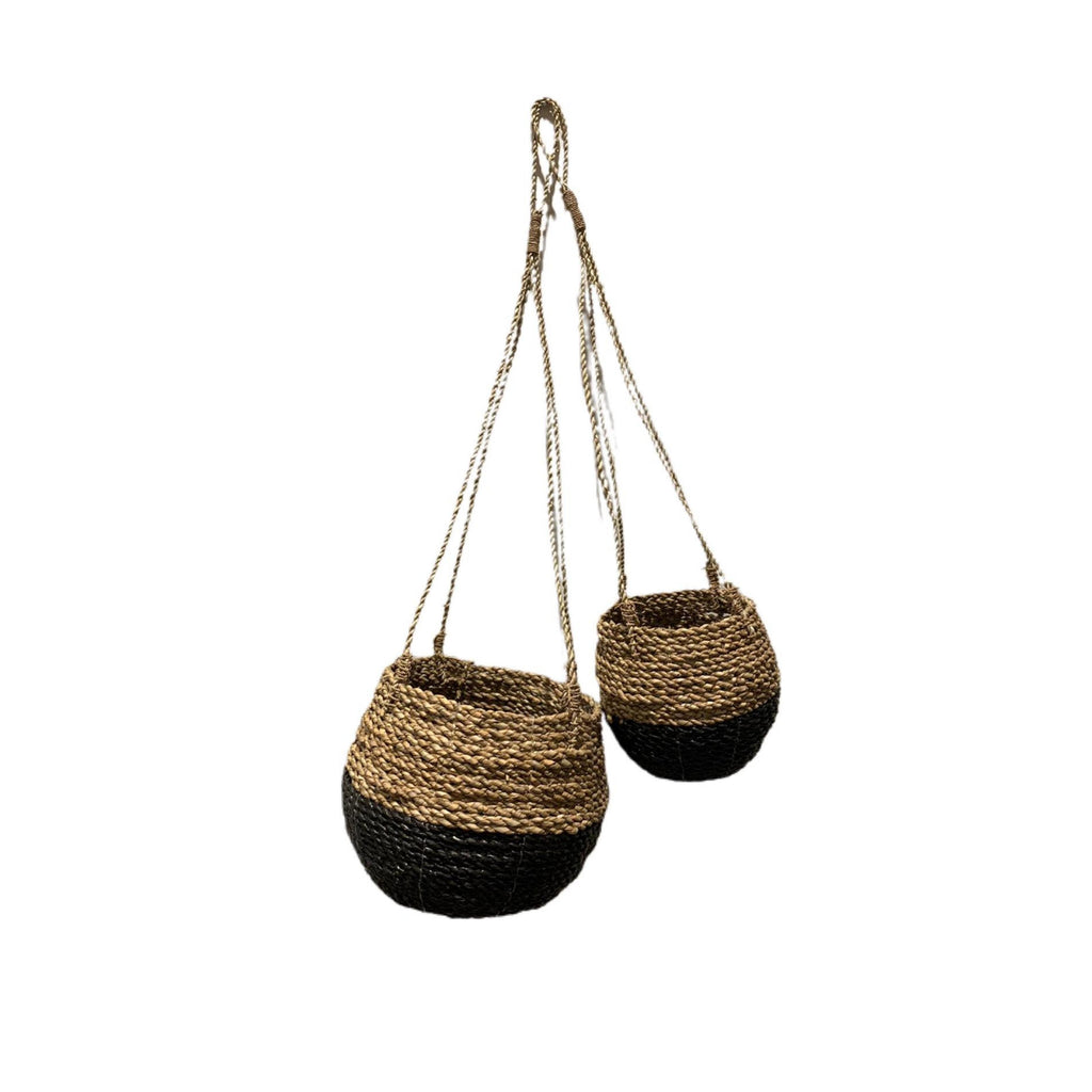 Hanging Basket in Natural and Black  - Serang,  Set of 2