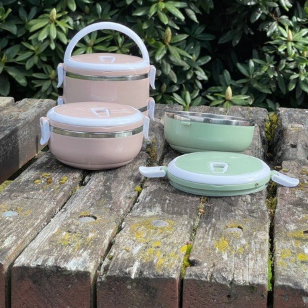 Japanese Style Thermal Bento Lunch Boxes - in Pink and Green and Various Layers