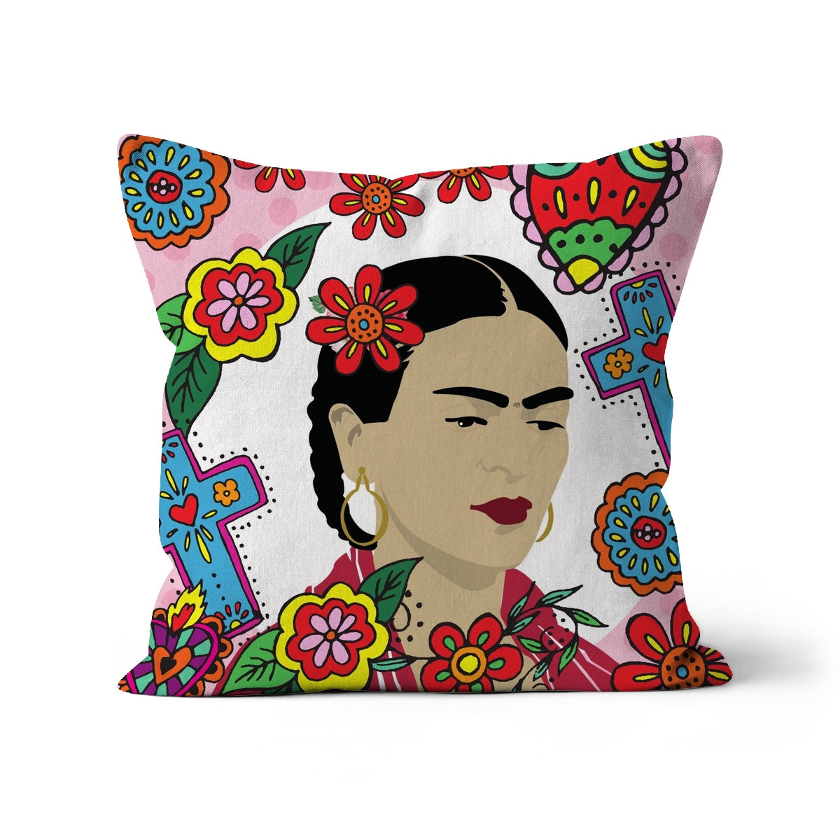 Frida Kahlo Print Surrounded by Mexican Folk Art Cushion